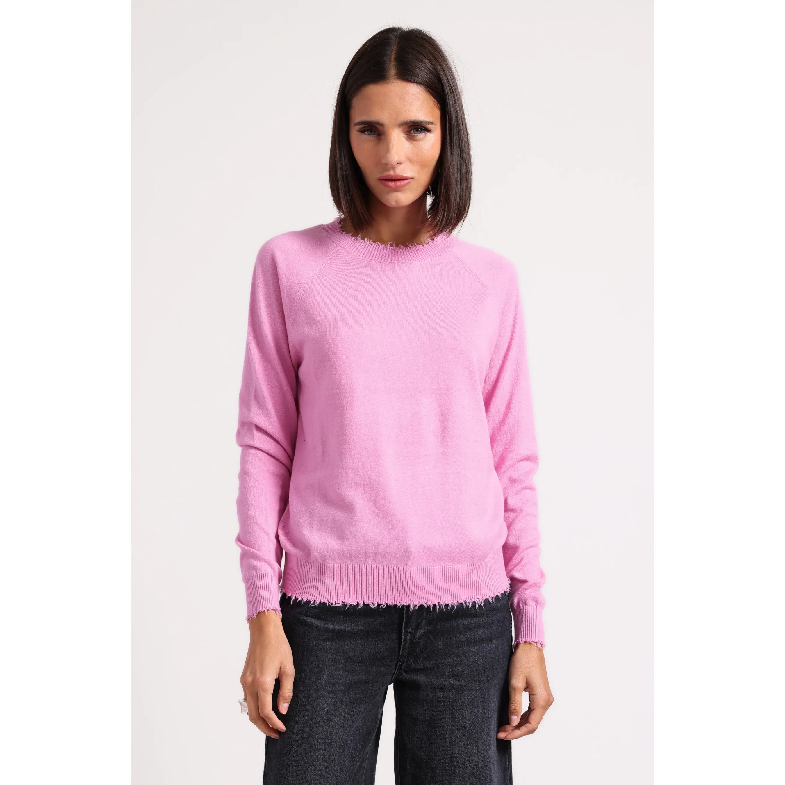 Cotton Cashmere Frayed Edge Crew