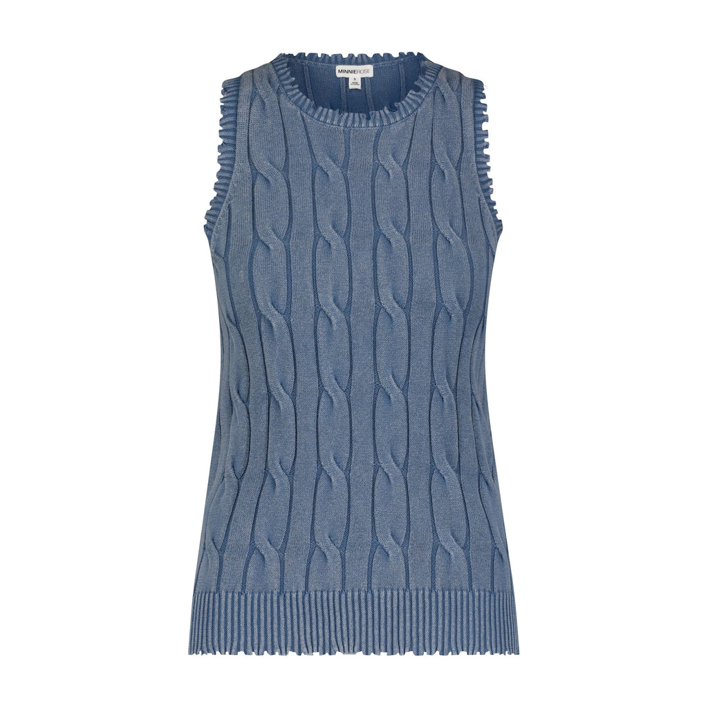 Cotton Stone Wash Distressed Cable Tank