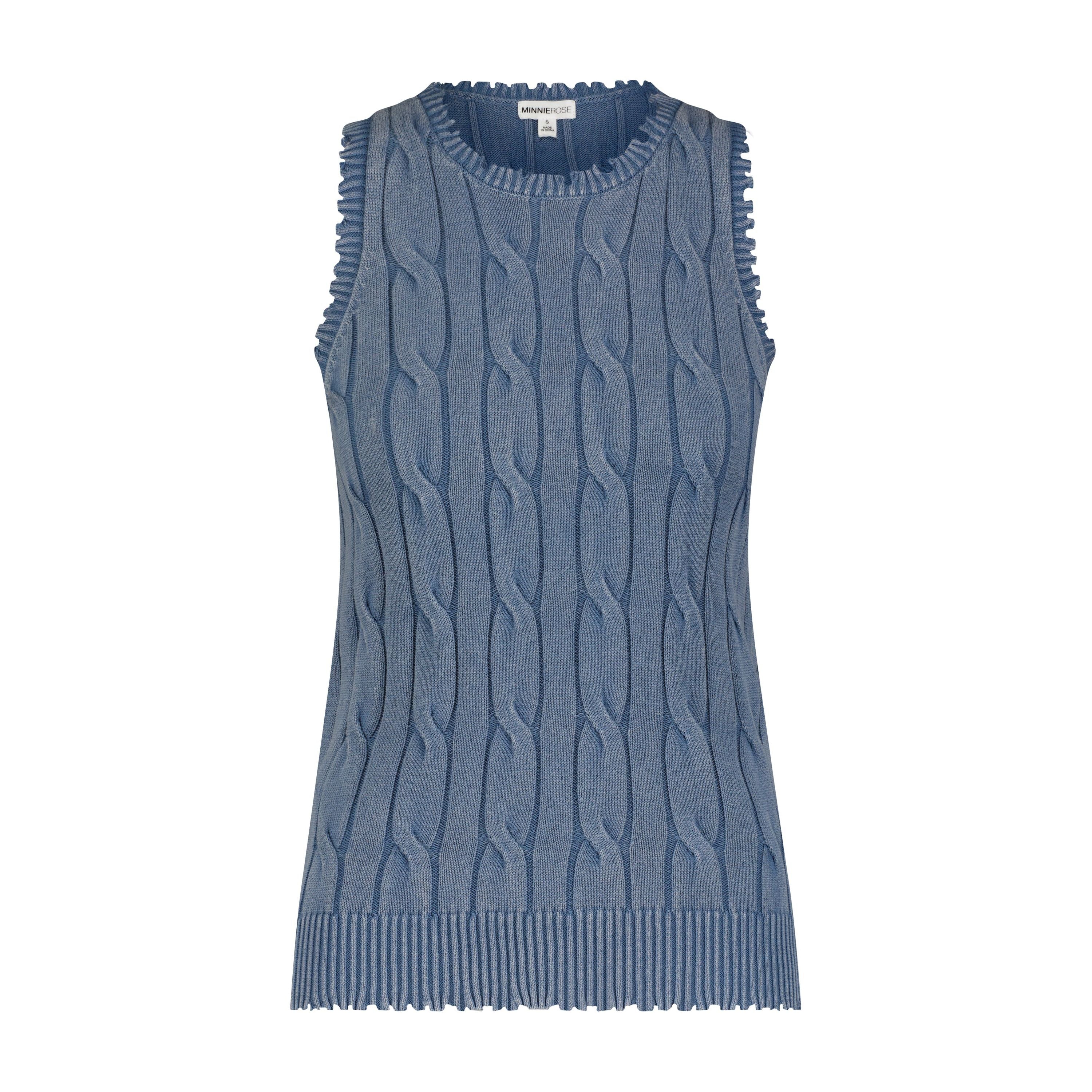 Cotton Stone Wash Distressed Cable Tank