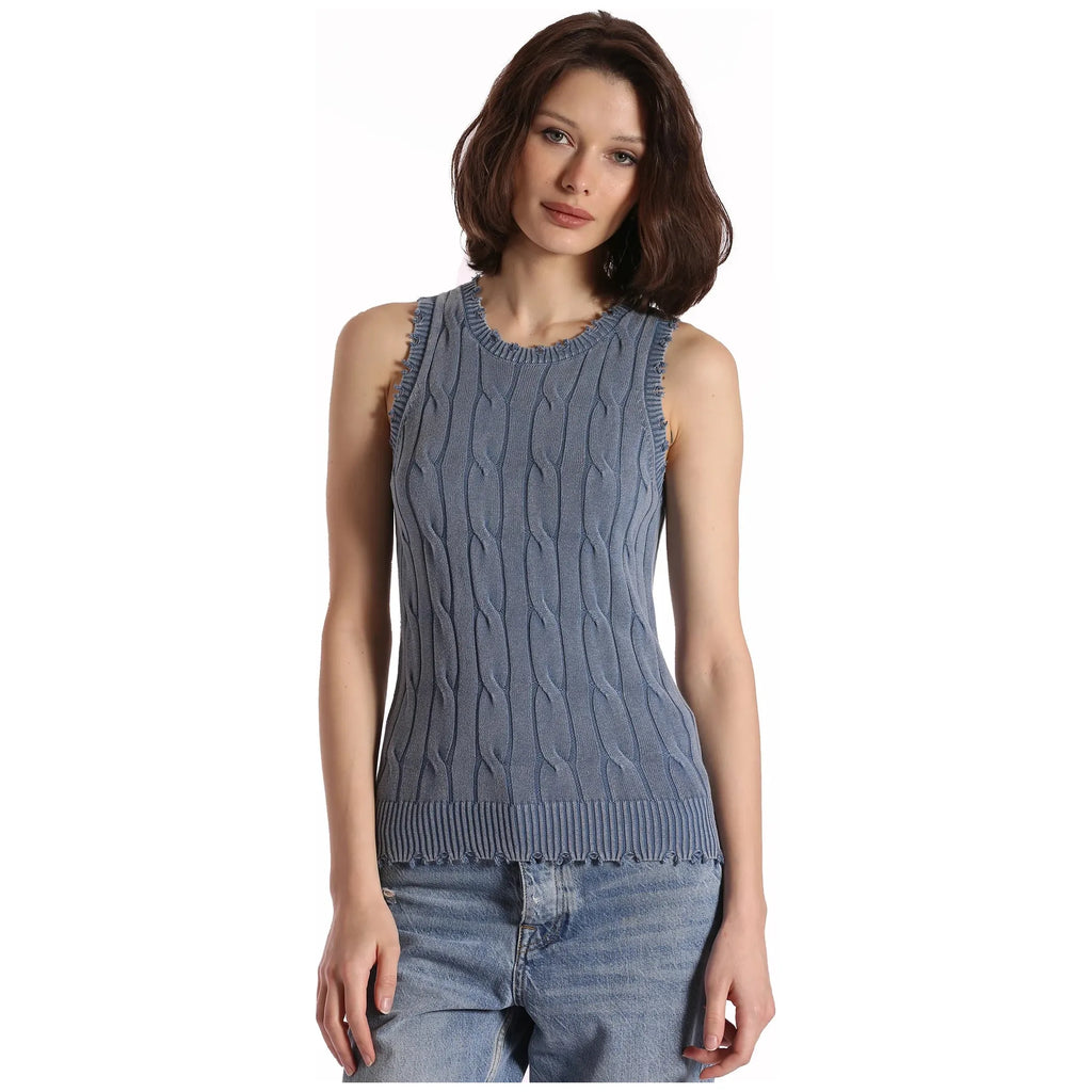 Cotton Stone Wash Distressed Cable Tank