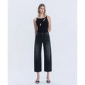 Black - Super High Rise Raw Hem Crop Barrel Jeans