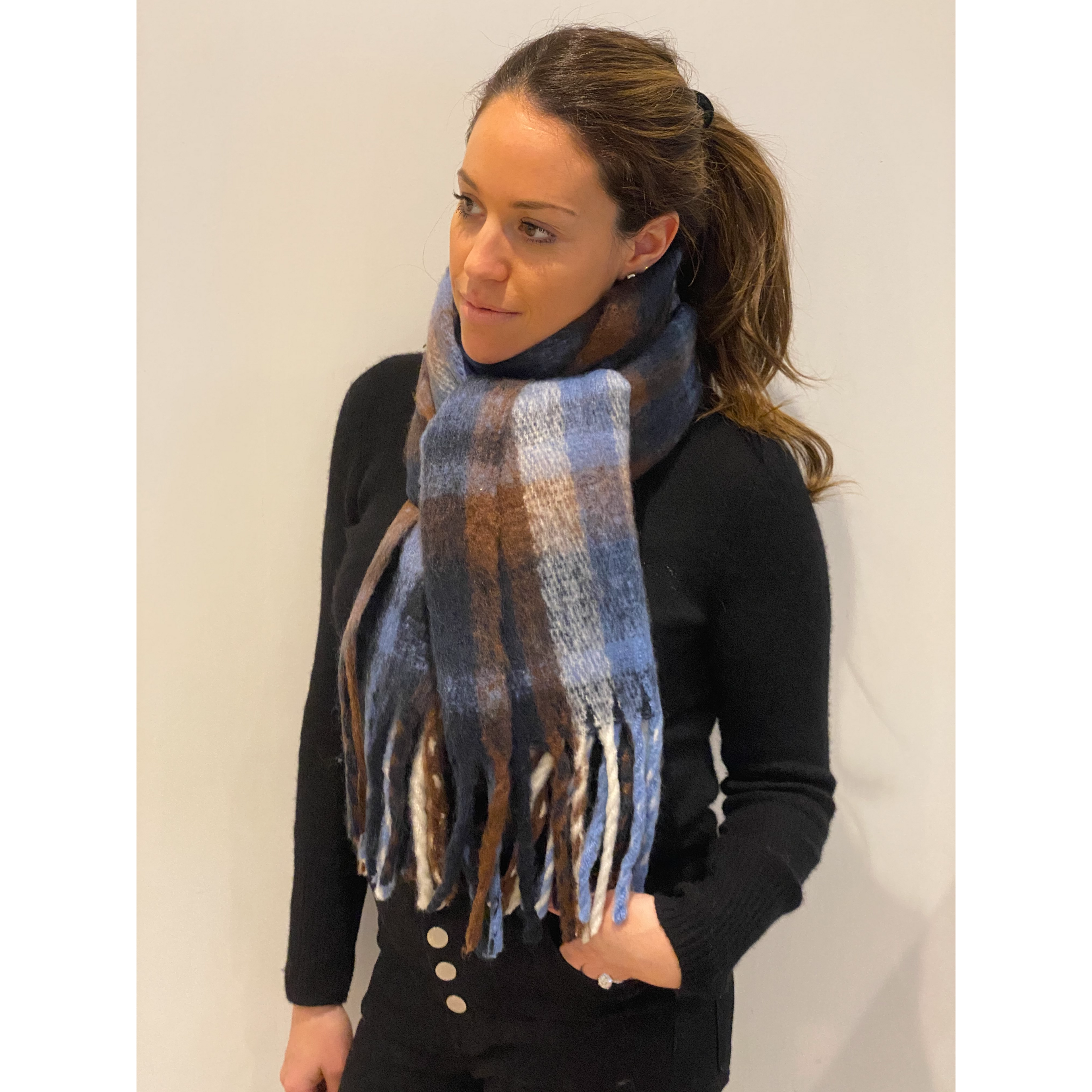 Blue Brown Plaid Scarf