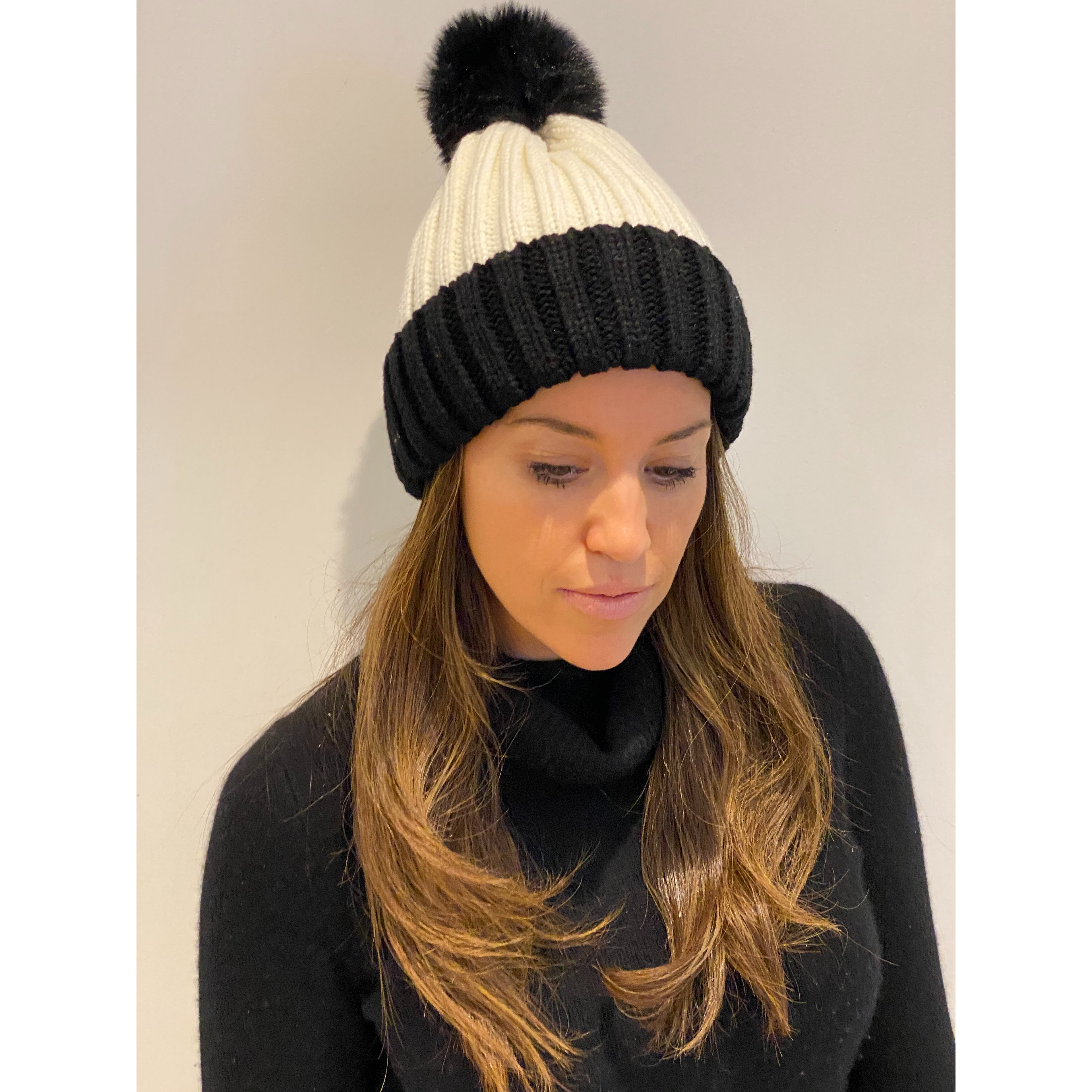 Black Pom Pom Hat