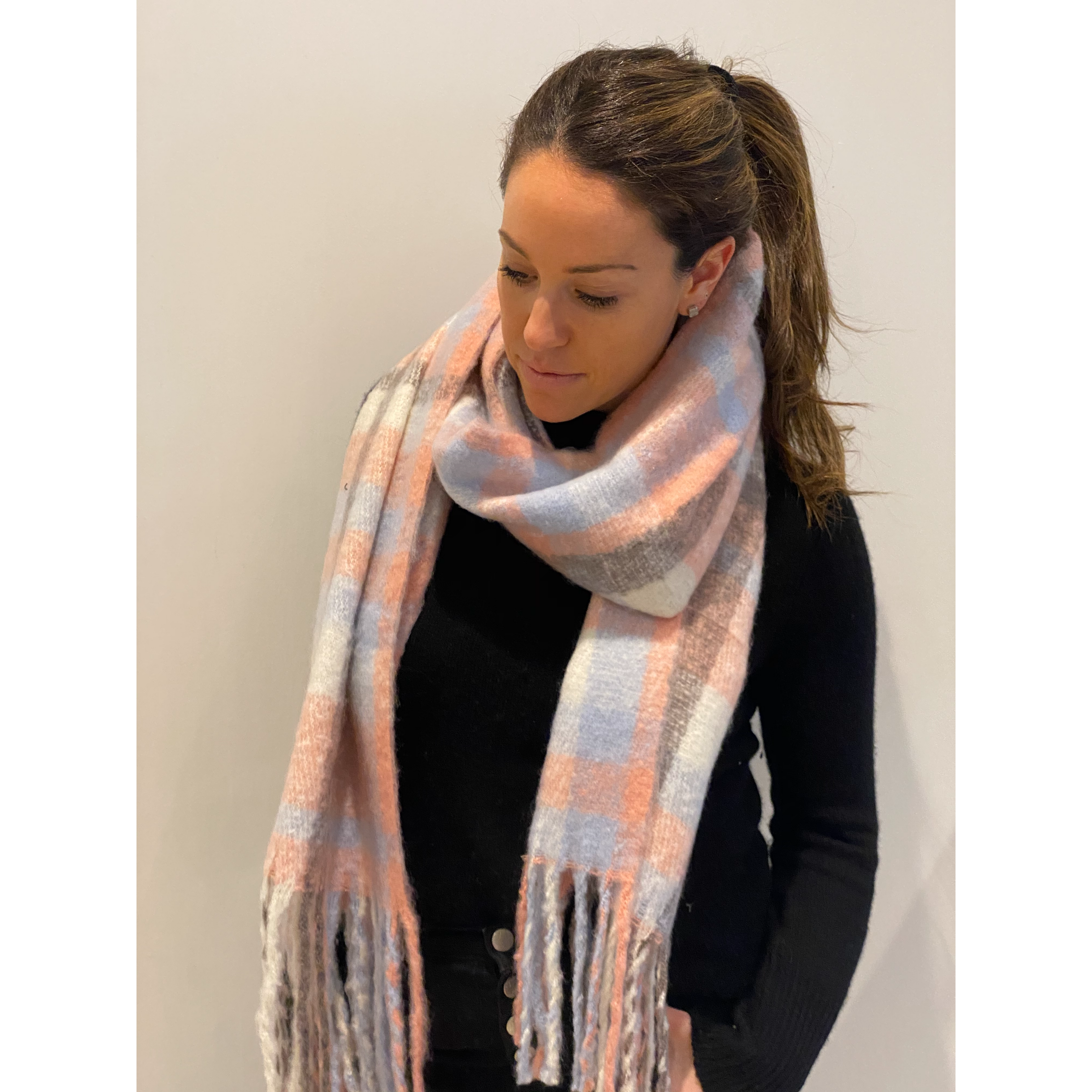 Pink Blue Plaid Scarf