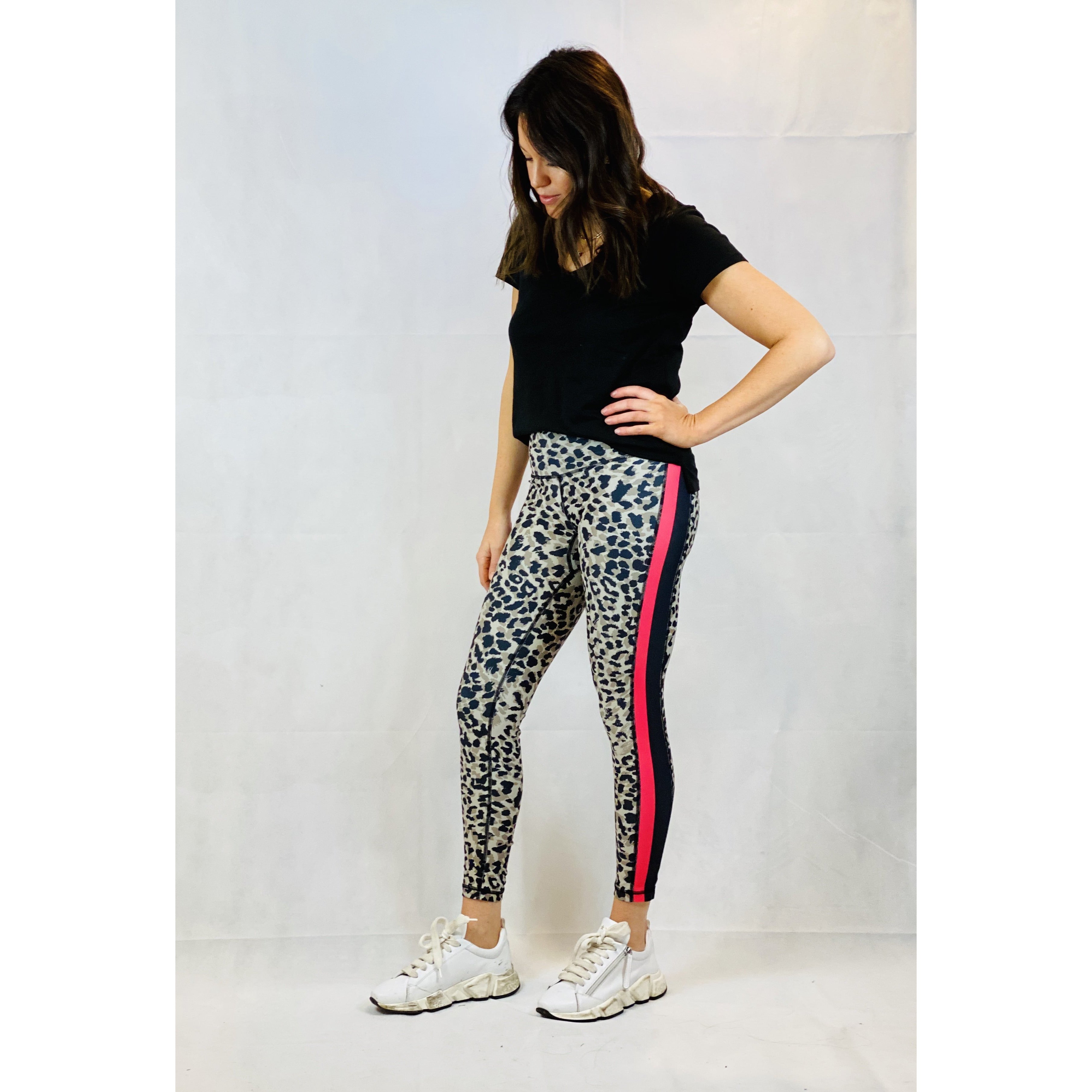 Leopard Legging with Neon Side Stripe