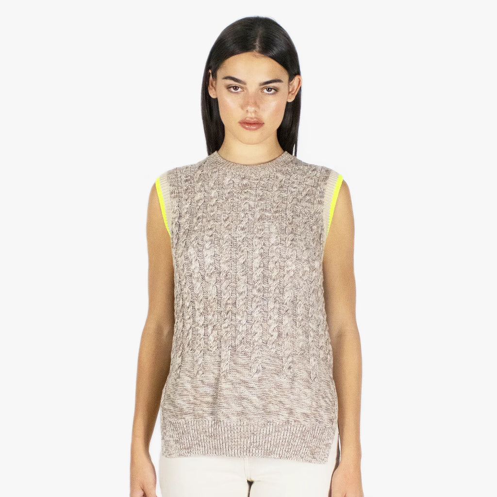 TWEEDY CABLE VEST NEON TIPPING