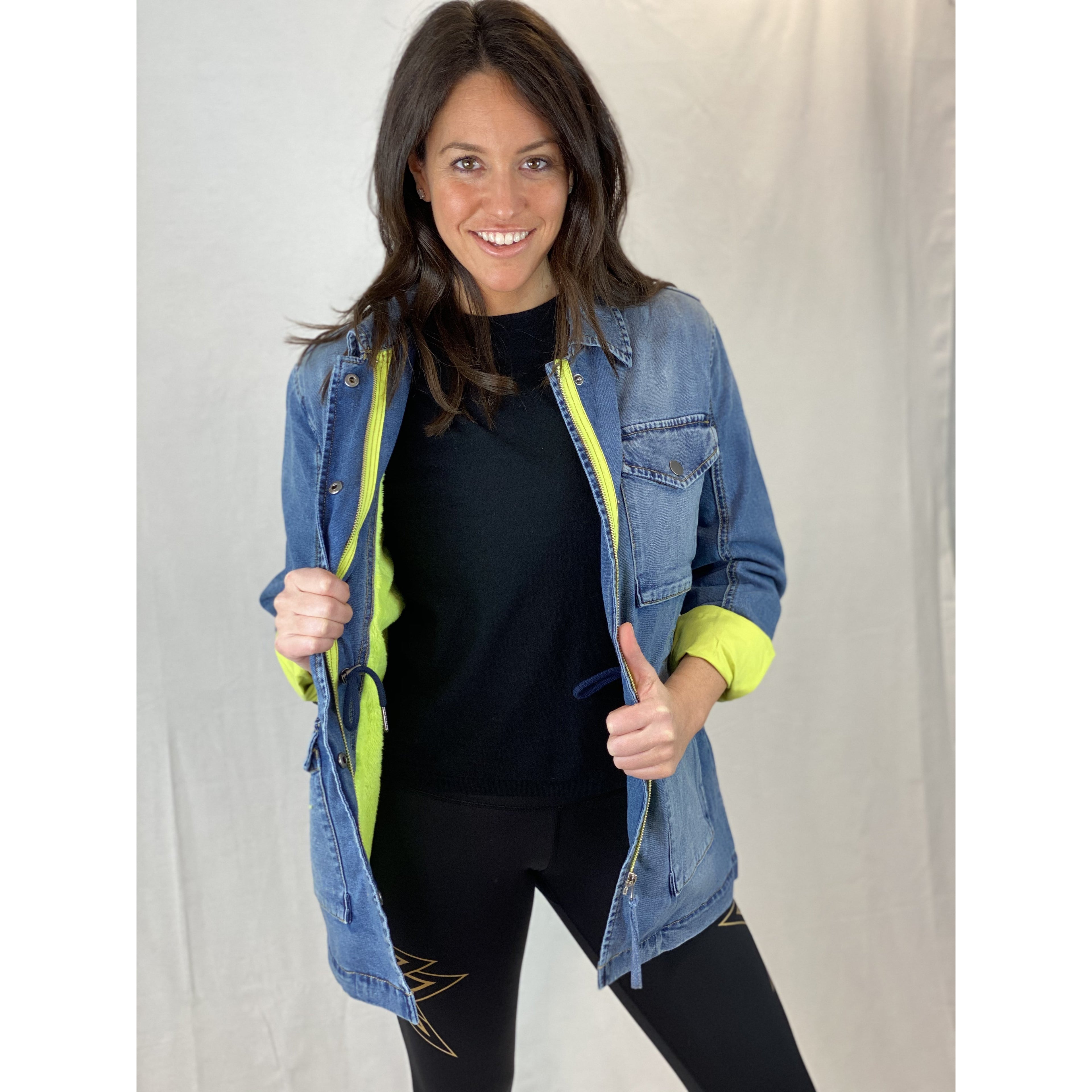 Denim Jacket with Neon Trim