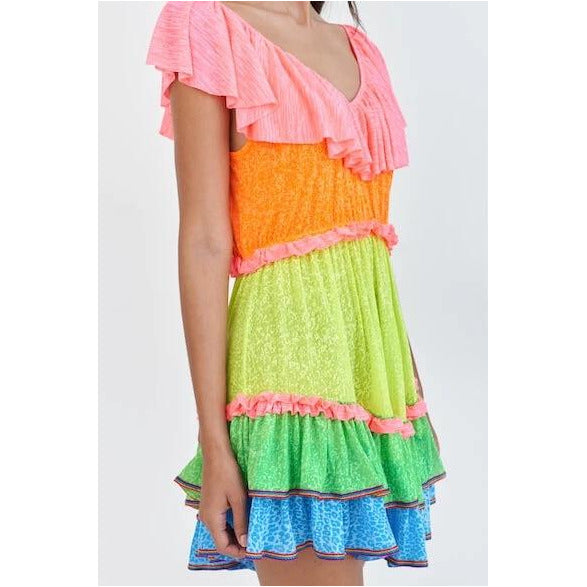 Rainbow Mini Ruffle Dress